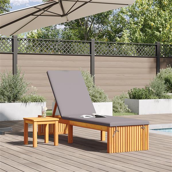 Grote foto vidaxl ligstoel met kussen bruin 200 x 55 x 94cm massief acaciahout tuin en terras tuinmeubelen