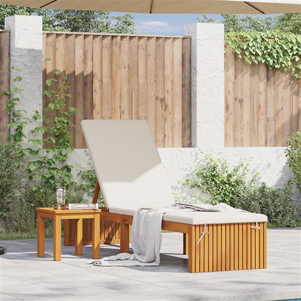 Grote foto vidaxl ligstoel met kussen bruin 200 x 55 x 94cm massief acaciahout tuin en terras tuinmeubelen