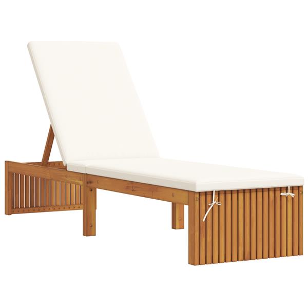 Grote foto vidaxl ligstoel met kussen bruin 200 x 55 x 94cm massief acaciahout tuin en terras tuinmeubelen