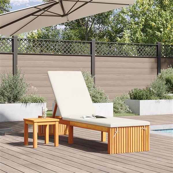 Grote foto vidaxl ligstoel met kussen bruin 200 x 55 x 94cm massief acaciahout tuin en terras tuinmeubelen