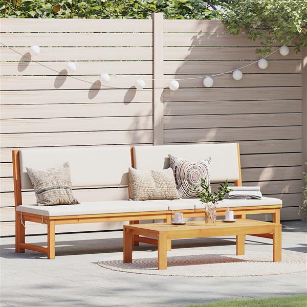 Grote foto vidaxl ligstoel met kussen bruin 200 x 57 x 75cm massief acaciahout tuin en terras tuinmeubelen