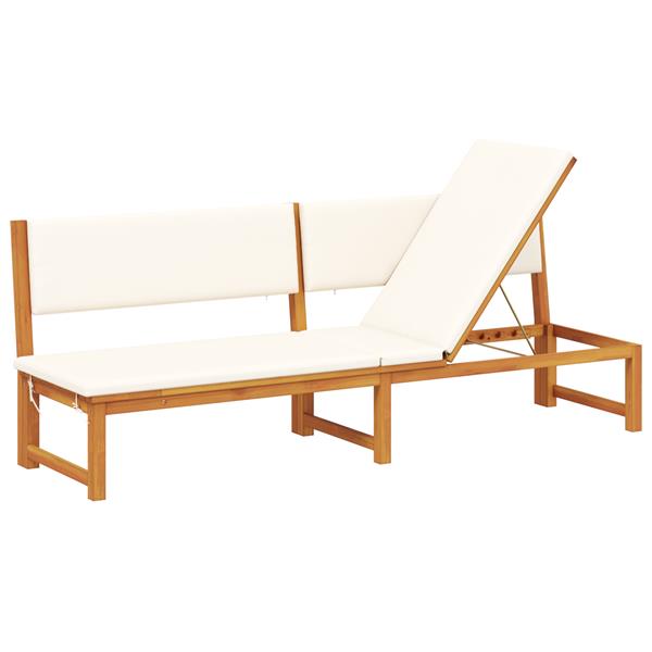Grote foto vidaxl ligstoel met kussen bruin 200 x 57 x 75cm massief acaciahout tuin en terras tuinmeubelen