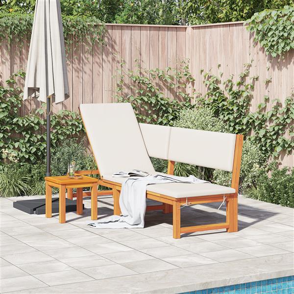 Grote foto vidaxl ligstoel met kussen bruin 200 x 57 x 75cm massief acaciahout tuin en terras tuinmeubelen