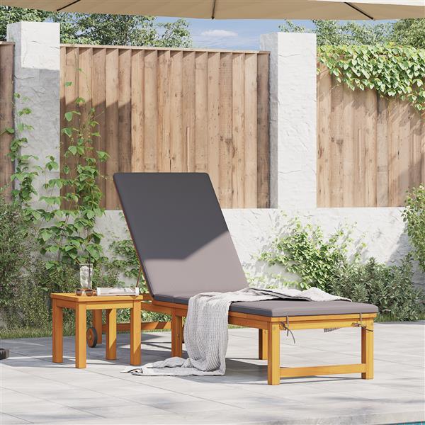 Grote foto vidaxl ligstoel met kussen bruin 53 x 202 x 89cm massief acaciahout tuin en terras tuinmeubelen