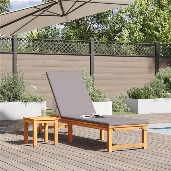 Grote foto vidaxl ligstoel met kussen bruin 53 x 202 x 89cm massief acaciahout tuin en terras tuinmeubelen