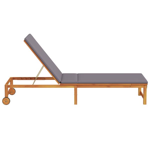 Grote foto vidaxl ligstoel met kussen bruin 53 x 202 x 89cm massief acaciahout tuin en terras tuinmeubelen