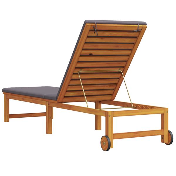 Grote foto vidaxl ligstoel met kussen bruin 53 x 202 x 89cm massief acaciahout tuin en terras tuinmeubelen