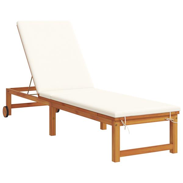 Grote foto vidaxl ligstoel met kussen bruin 53 x 202 x 89cm massief acaciahout tuin en terras tuinmeubelen