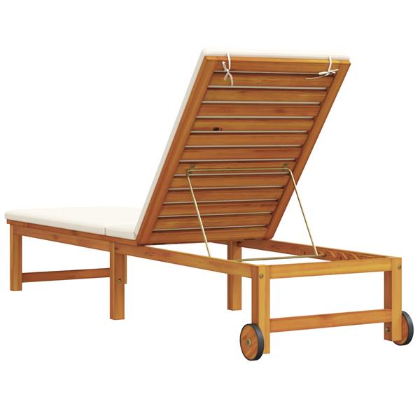 Grote foto vidaxl ligstoel met kussen bruin 53 x 202 x 89cm massief acaciahout tuin en terras tuinmeubelen