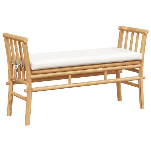 Grote foto vidaxl tuinbank met kussen bruin 110 x 38 x 65cm bamboe tuin en terras tuinmeubelen