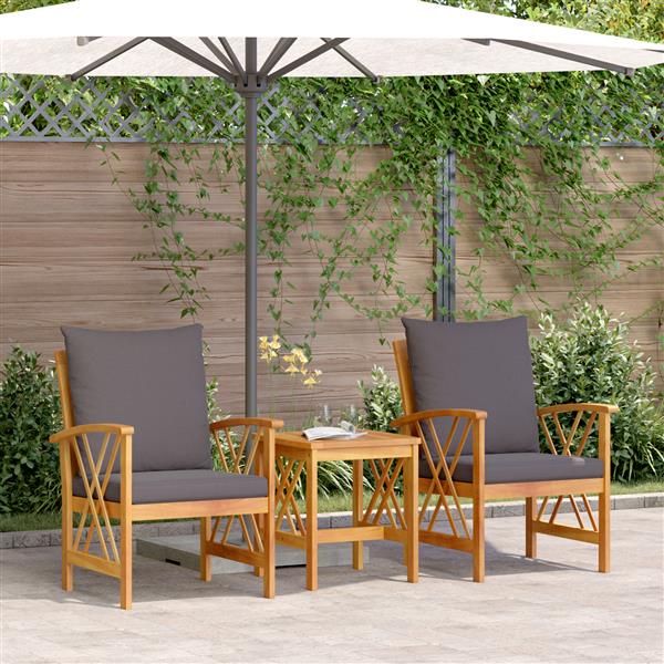 Grote foto vidaxl tuin sofa set met kussen 3 pcs bruin massief acaciahout tuin en terras tuinmeubelen