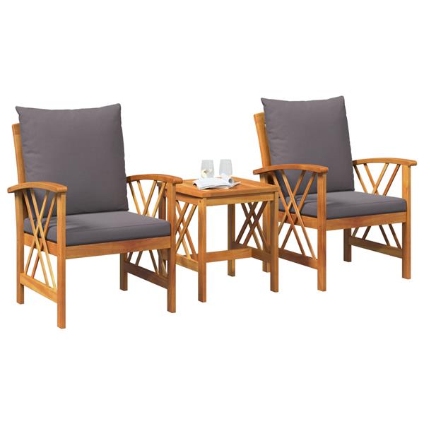 Grote foto vidaxl tuin sofa set met kussen 3 pcs bruin massief acaciahout tuin en terras tuinmeubelen