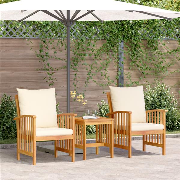 Grote foto vidaxl tuin sofa set met kussen 3 pcs bruin massief acaciahout tuin en terras tuinmeubelen