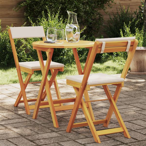 Grote foto vidaxl tuin bistro set met kussen 3 pcs bruin massief acaciahout tuin en terras tuinmeubelen
