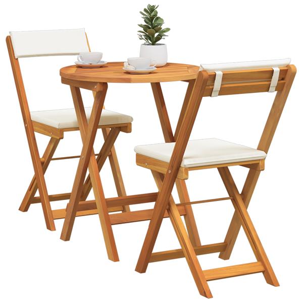 Grote foto vidaxl tuin bistro set met kussen 3 pcs bruin massief acaciahout tuin en terras tuinmeubelen