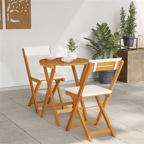 Grote foto vidaxl tuin bistro set met kussen 3 pcs bruin massief acaciahout tuin en terras tuinmeubelen