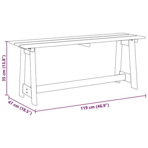 Grote foto vidaxl buitenbank bruin 119 x 35 x 47cm massief grenenhout tuin en terras tuinmeubelen