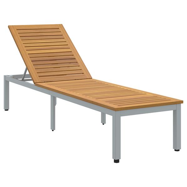 Grote foto vidaxl ligbed 1 persoon grijs 200 x 55 x 35cm massief acaciahout tuin en terras tuinmeubelen