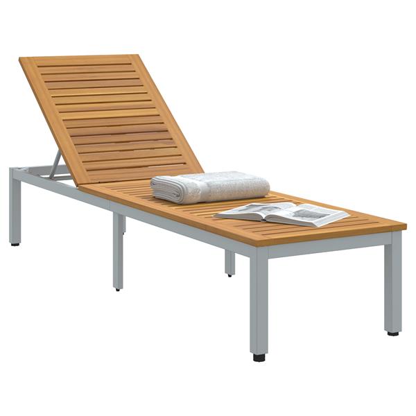 Grote foto vidaxl ligbed 1 persoon grijs 200 x 55 x 35cm massief acaciahout tuin en terras tuinmeubelen