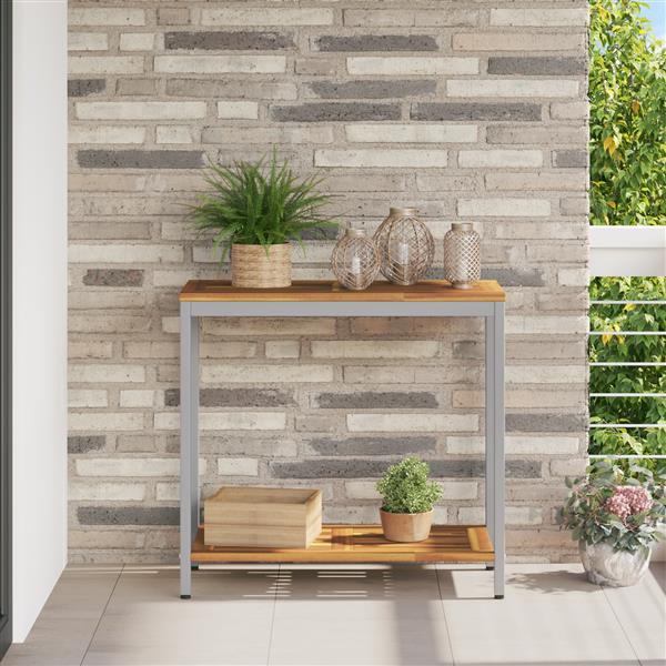 Grote foto vidaxl buiten tafel met opslag natuurlijk en grijs 80 x 35 x 75 cm tuin en terras tuinmeubelen