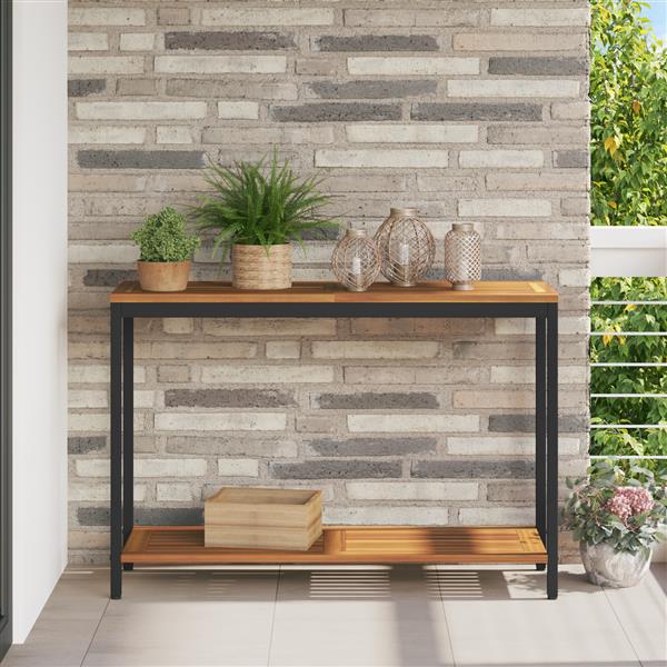 Grote foto vidaxl buiten tafel met opslag naturel en zwart 110 x 35 x 75 cm tuin en terras tuinmeubelen