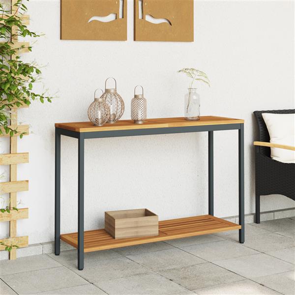 Grote foto vidaxl buiten tafel met opslag naturel en zwart 110 x 35 x 75 cm tuin en terras tuinmeubelen