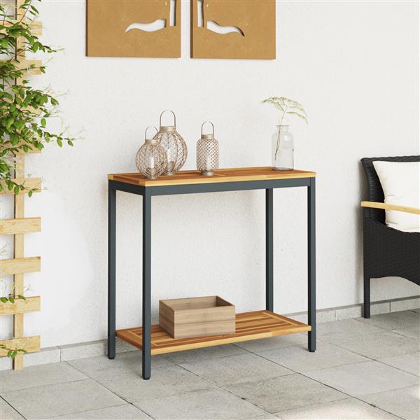 Grote foto vidaxl buiten tafel met opslag naturel en zwart 80 x 35 x 75 cm tuin en terras tuinmeubelen