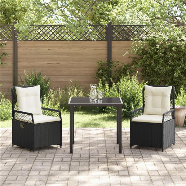Grote foto vidaxl tuin eetset 3 pcs zwart poly rattan tuin en terras tuinmeubelen