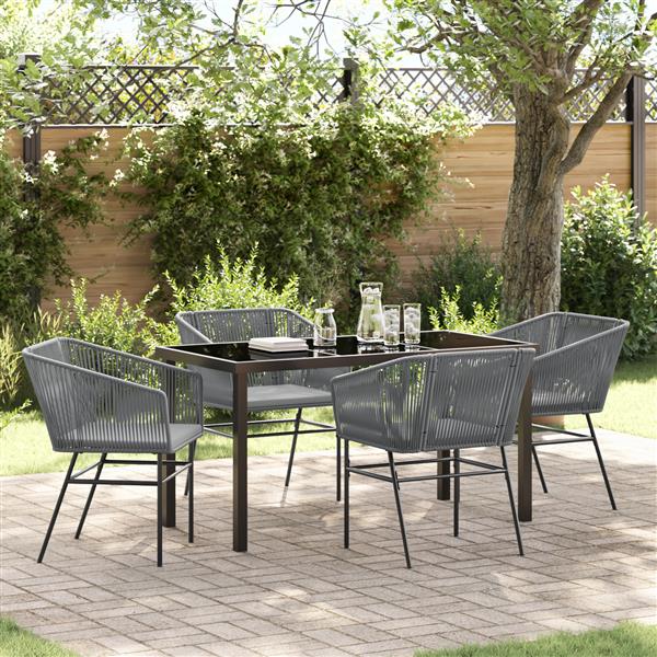 Grote foto vidaxl tuin eetset 5 pcs grijs poly riet tuin en terras tuinmeubelen