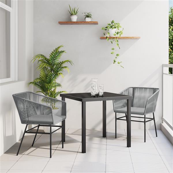 Grote foto vidaxl tuin eetset 3 pcs grijs poly riet tuin en terras tuinmeubelen