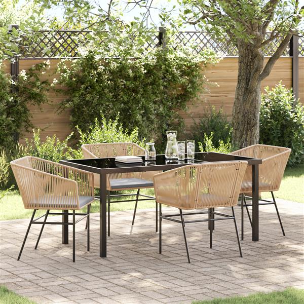 Grote foto vidaxl tuin eetset 5 pcs bruin poly riet tuin en terras tuinmeubelen