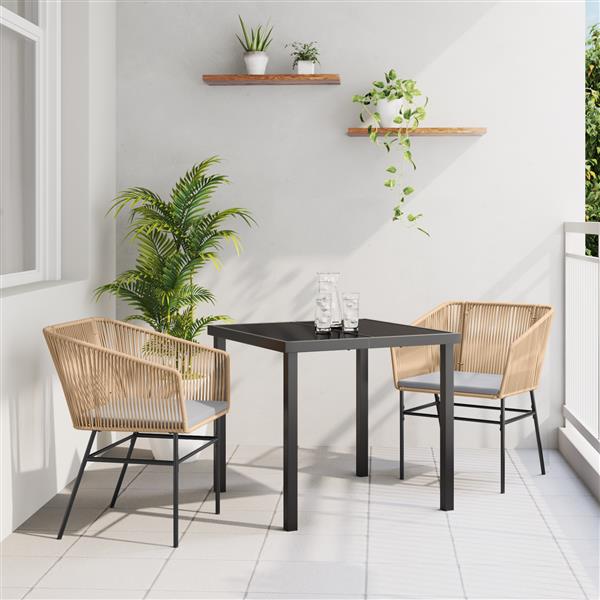 Grote foto vidaxl tuin eetset 3 pcs bruin poly riet tuin en terras tuinmeubelen