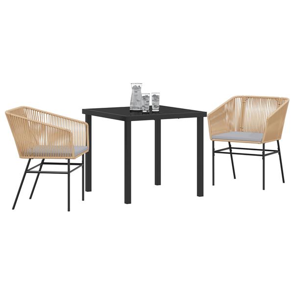 Grote foto vidaxl tuin eetset 3 pcs bruin poly riet tuin en terras tuinmeubelen