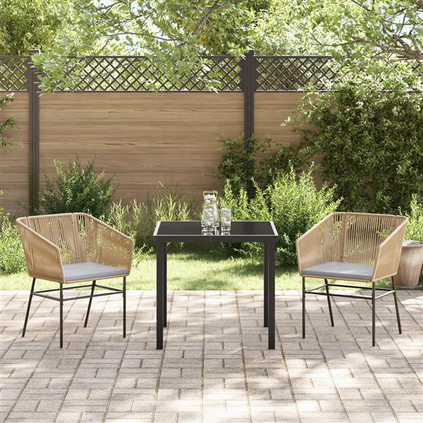 Grote foto vidaxl tuin eetset 3 pcs bruin poly riet tuin en terras tuinmeubelen