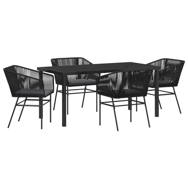 Grote foto vidaxl tuin eetset 5 pcs zwart poly riet tuin en terras tuinmeubelen