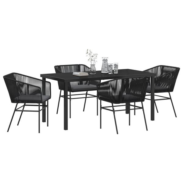 Grote foto vidaxl tuin eetset 5 pcs zwart poly riet tuin en terras tuinmeubelen