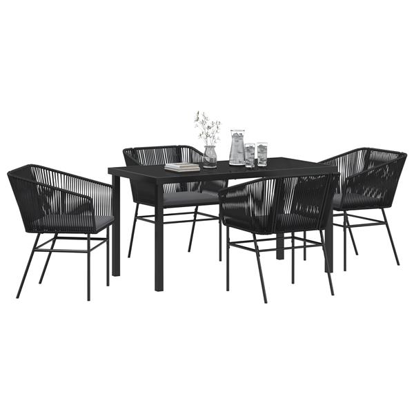 Grote foto vidaxl tuin eetset 5 pcs zwart poly riet tuin en terras tuinmeubelen