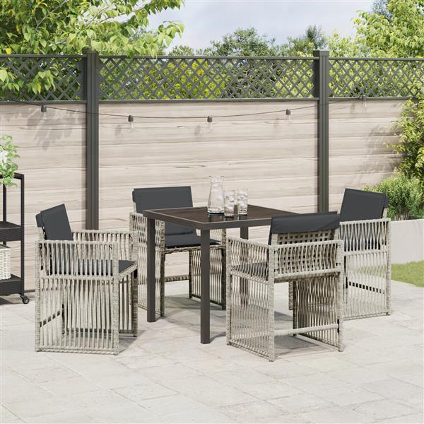 Grote foto vidaxl tuin eetset 5 pcs lichtgrijs poly riet tuin en terras tuinmeubelen