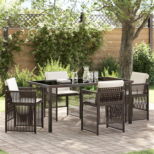 Grote foto vidaxl tuin eetset 5 pcs bruin poly riet tuin en terras tuinmeubelen