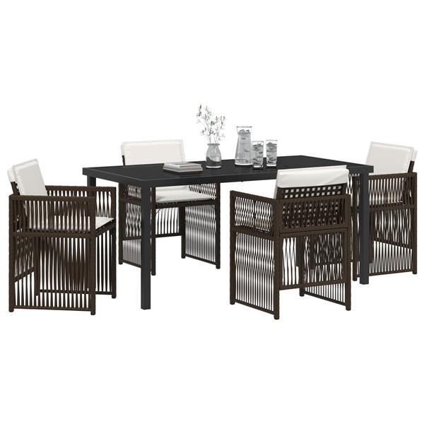 Grote foto vidaxl tuin eetset 5 pcs bruin poly riet tuin en terras tuinmeubelen