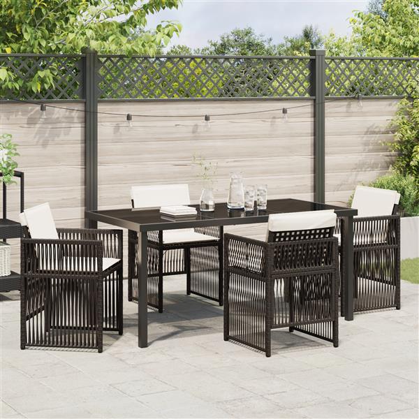 Grote foto vidaxl tuin eetset 5 pcs bruin poly riet tuin en terras tuinmeubelen