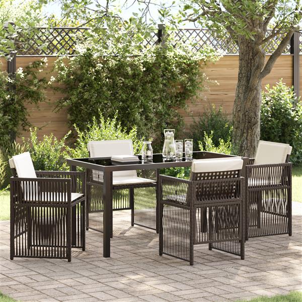 Grote foto vidaxl tuin eetset 5 pcs bruin poly riet tuin en terras tuinmeubelen