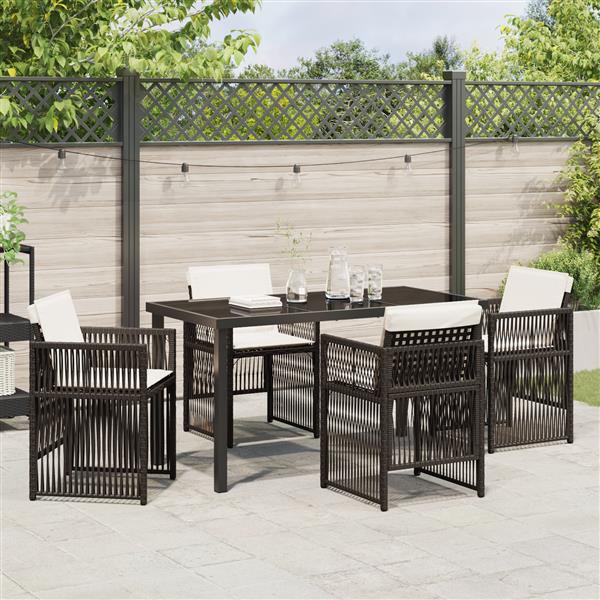 Grote foto vidaxl tuin eetset 5 pcs bruin poly riet tuin en terras tuinmeubelen