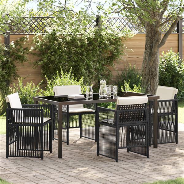 Grote foto vidaxl tuin eetset 5 pcs zwart poly riet tuin en terras tuinmeubelen