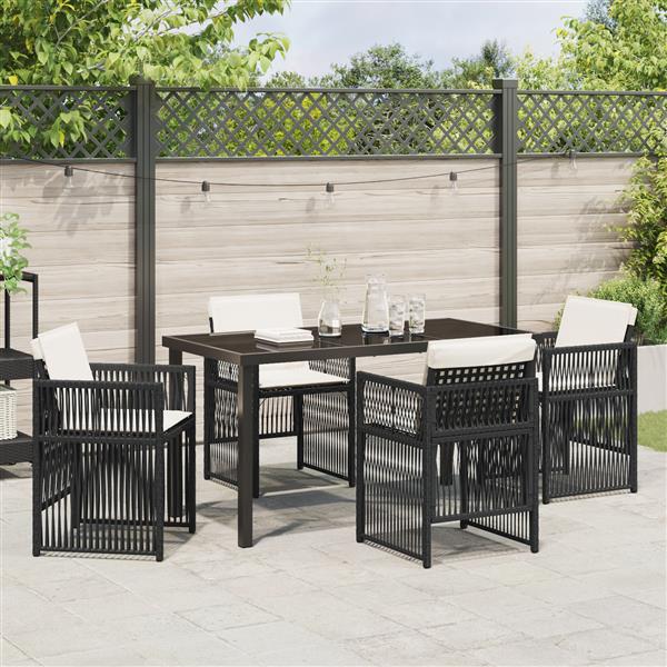 Grote foto vidaxl tuin eetset 5 pcs zwart poly riet tuin en terras tuinmeubelen