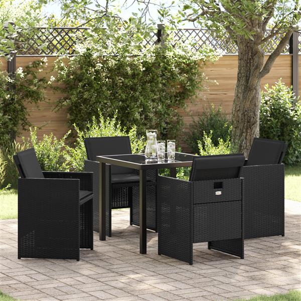 Grote foto vidaxl tuin eetset 5 pcs zwart poly rattan tuin en terras tuinmeubelen