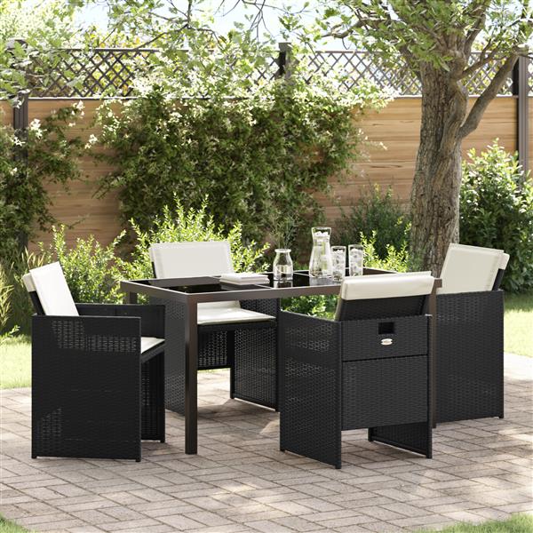 Grote foto vidaxl tuin eetset 5 pcs zwart poly rattan tuin en terras tuinmeubelen