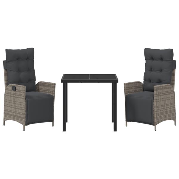 Grote foto vidaxl tuin eetset 3 pcs grijs poly riet tuin en terras tuinmeubelen