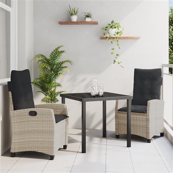 Grote foto vidaxl tuin eetset 3 pcs lichtgrijs poly rattan tuin en terras tuinmeubelen