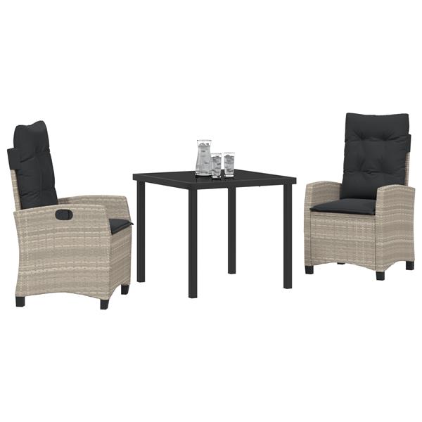 Grote foto vidaxl tuin eetset 3 pcs lichtgrijs poly rattan tuin en terras tuinmeubelen